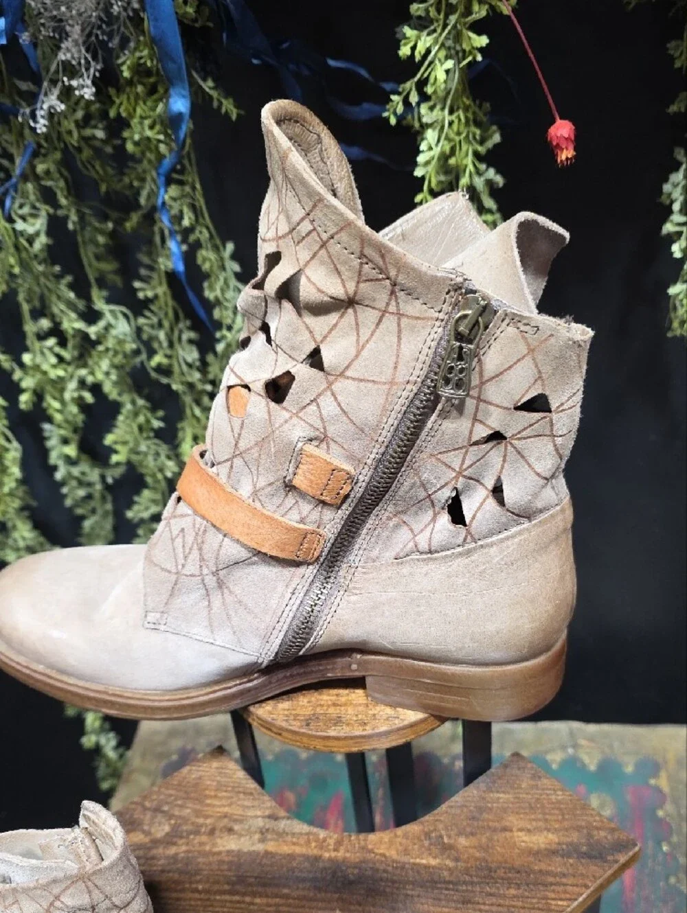 A.S.98 Taupe Ankle Boots with Tan Buckle Straps